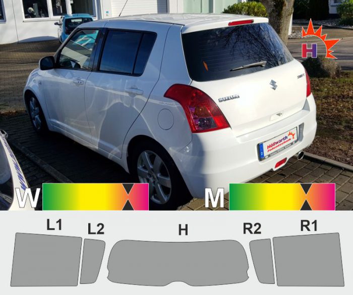 SUZUKI Swift fünftuerig 2005 bis 2010 passgenaue Tönungsfolie