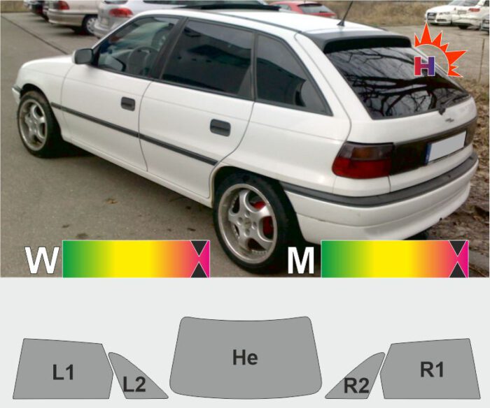 OPEL Astra F fünftürig passende Tönungsfolie