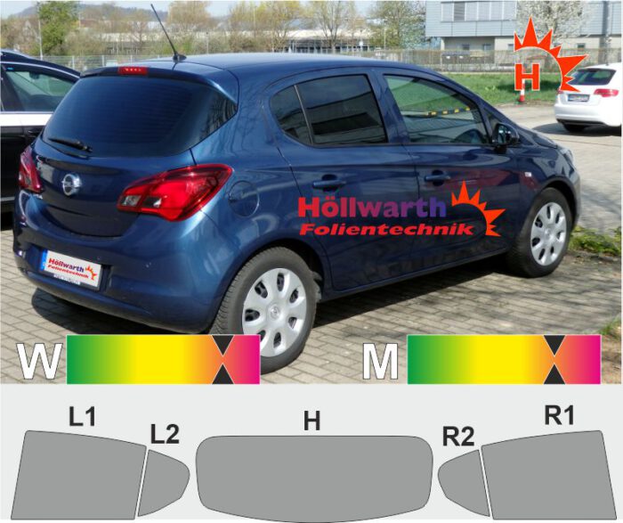 OPEL Corsa E fünftürig passgenaue Tönungsfolie