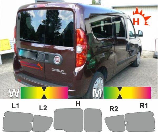 FIAT Doblo II Flügeltüren Schiebetüren LR Ausstellfenster passgenaue Tönungsfolie