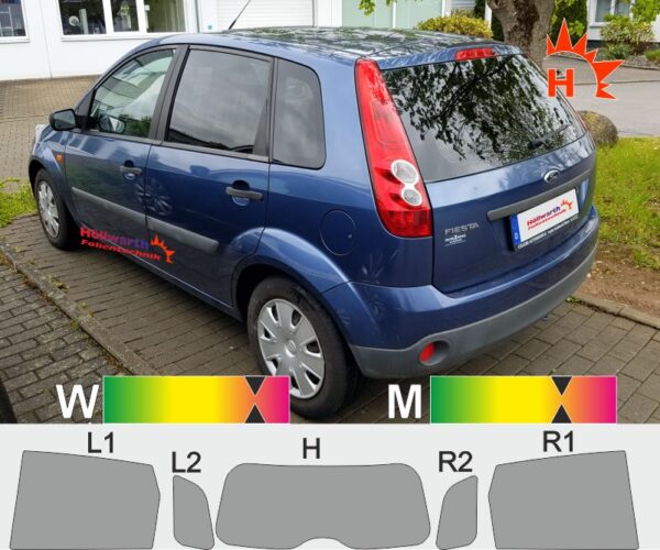 FORD Fiesta MK6 fünftürig 2001 bis 2008 passgenaue Tönungsfolie