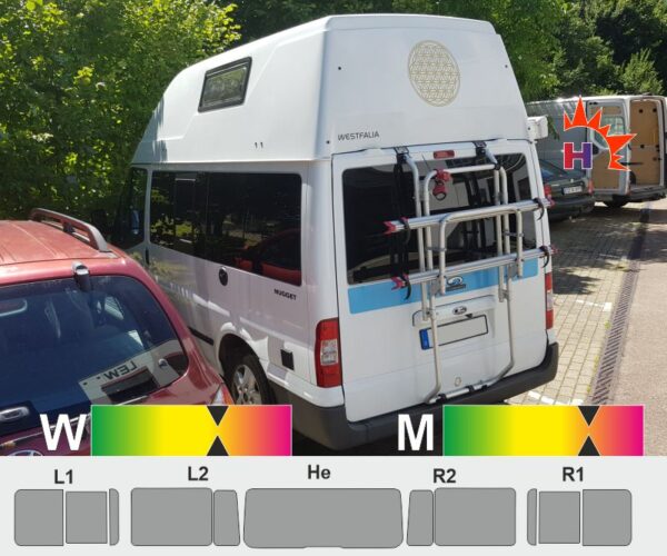 FORD Transit 06 Nugget Schiebefenster links und rechts passgenaue Tönungsfolie