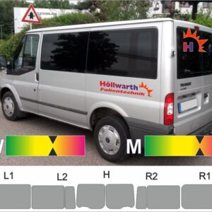 FORD Transit 06 2006 bis 2013 kurzer Radstand Schiebetür nur rechts Heckflügel mit Scheibenwischer passgenaue Tönungsfolie