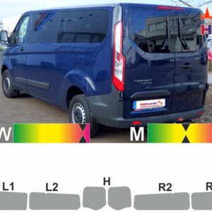 FORD Transit Custom (bis 2023) langer Radstand Schiebetür rechts Heckflügeltüren mit Scheibenwischer passende Tönungsfolie