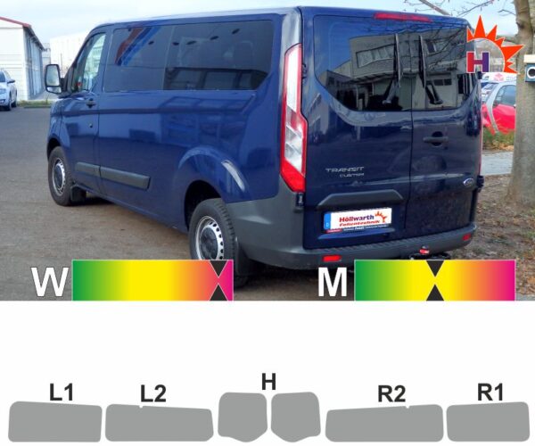 FORD Transit Custom lang flügeltüren schiebetür nur rechts ab 2012 passgenaue Tönungsfolie