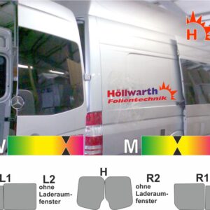 MERCEDES Sprinter II lang, Heckflügeltür und Schiebefenster links und rechts passende Tönungsfolie bis 2018