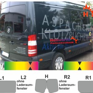 MERCEDES Sprinter II lang, Heckflügeltür, Scheibe links und rechte Schiebetür passende Tönungsfolie bis 2018