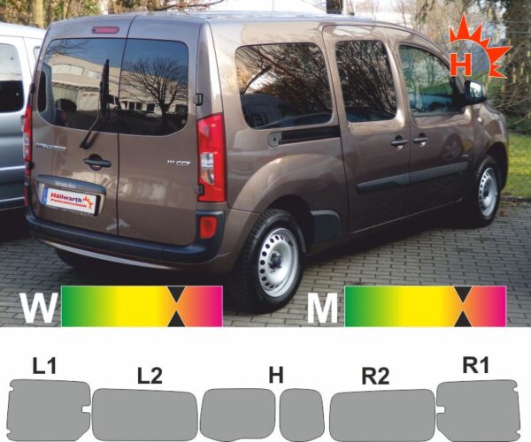 Mercedes Citan lang Schiebetür L R Ausstellfenster ab 2012 passgenaue Tönungsfolie