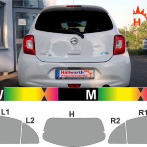 NISSAN Micra K13 2010 bis 2017 passende Tönungsfolie