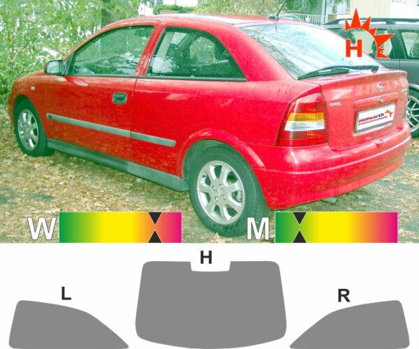 OPEL Astra G dreitürig 1998 bis 2004 passende Tönungsfolie