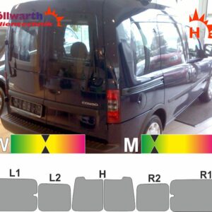 OPEL Combo C 2001 bis 2012 Heckflügel, Ausstellfenster in den Schiebetüren, passgenaue Tönungsfolie