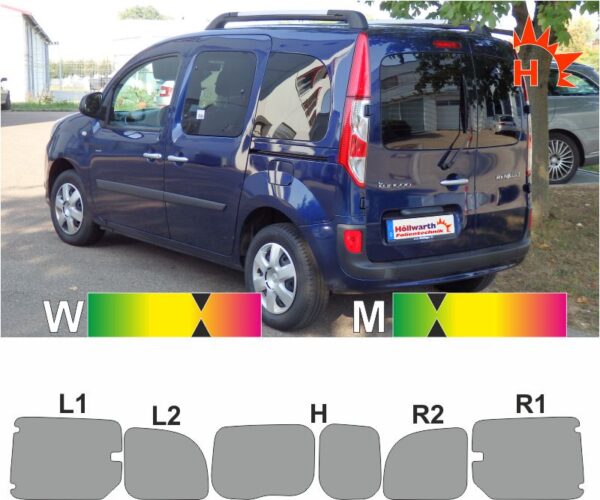 RENAULT Kangoo II Heckflügel Schiebetüren_L_R_ ausstellfenster passgenaue Tönungsfolie