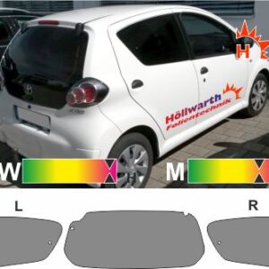 TOYOTA Aygo fünftürig 2005 bis 2014 mit einem Stromanschluss an der Heckscheibenheizung passende Tönungsfolie