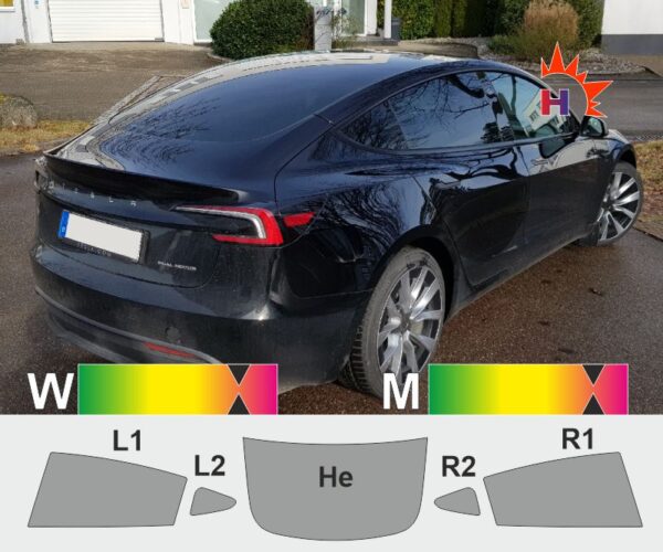 Tesla Model 3 ab 2023 passgenaue Tönungsfolie